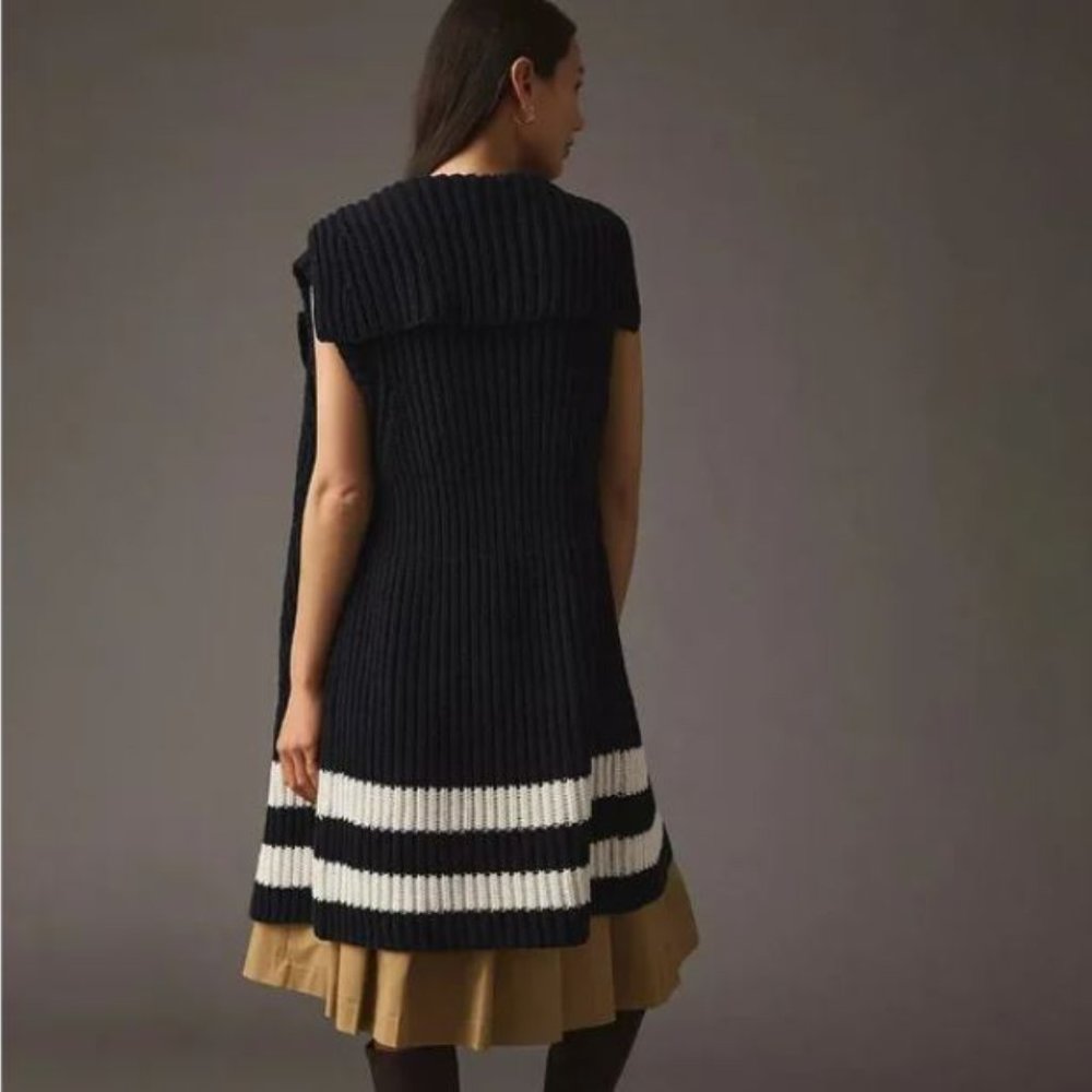 Anthropologie Maeve Cardigan NWT Sleeveless Black White Duster XS/S - Picture 2 of 13